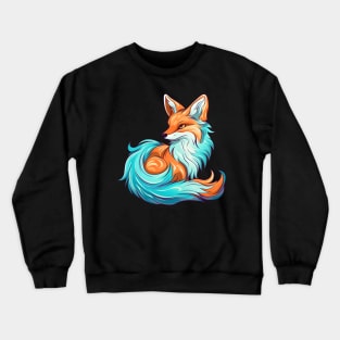 Whimsical fluffy red fox with cyan fur Crewneck Sweatshirt